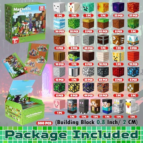 500 PCS 0 8in Magnetic Blocks   Magnet Toys for Kids  Boys and Girls  Magnetic Building Blocks Cubes  Stacking Magnets for Kids  Birthday Gifts for Boys and Girls Age 3  Years Old