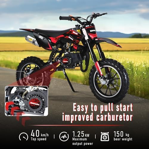 50cc 2 Stroke Pro Level Kids Dirt Bike   330LBS Heavy Duty Gas Motorcycle w/Hydraulic Disc Brakes & Suspension   25MPH Off Road Beast   CPC Motocross Bike with 3X Durable Alloy Frame