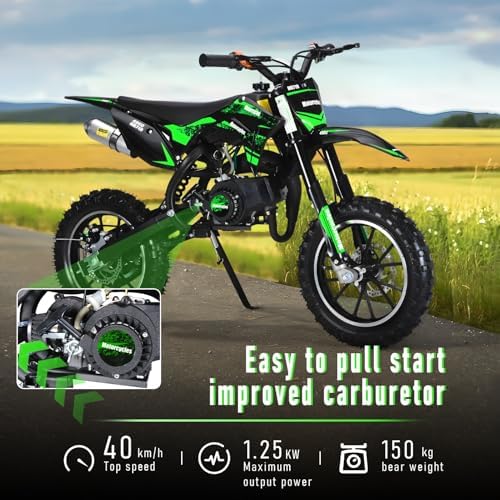 50cc 2 Stroke Pro Level Kids Dirt Bike   330LBS Heavy Duty Gas Motorcycle w/Hydraulic Disc Brakes & Suspension   25MPH Off Road Beast   CPC Motocross Bike with 3X Durable Alloy Frame
