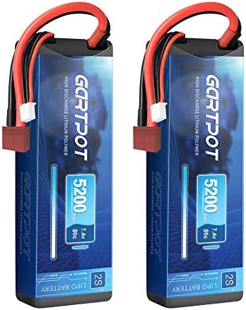 5200mAh 2S 7 4V 80C LiPo RC Battery Hard Case with T Plug for RC Truck RC Truggy RC Heli Airplane Drone FPV Racing  2 Pack
