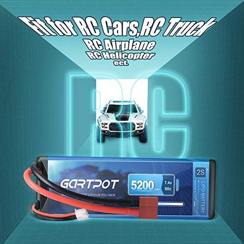 5200mAh 2S 7 4V 80C LiPo RC Battery Hard Case with T Plug for RC Truck RC Truggy RC Heli Airplane Drone FPV Racing  2 Pack