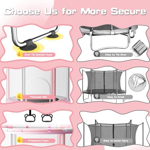 55 Trampoline for Kids with Enclosure  440lbs Capacity Indoor & Outdoor Toddler Trampoline with Adjustable Gymnastics Bar & Toys  for Boys & Girls