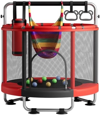 55 Trampoline for Kids with Enclosure  440lbs Capacity Indoor & Outdoor Toddler Trampoline with Adjustable Gymnastics Bar & Toys  for Boys & Girls