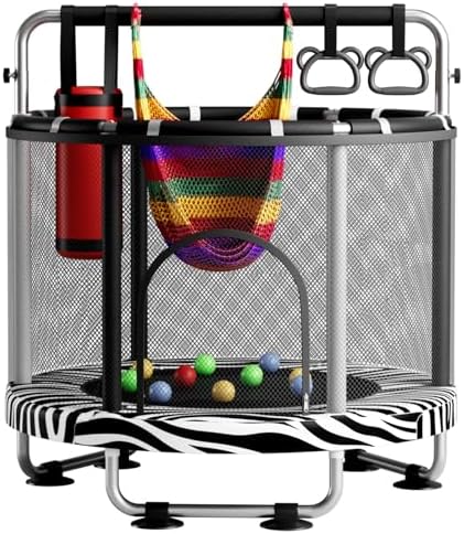 55 Trampoline for Kids with Enclosure  440lbs Capacity Indoor & Outdoor Toddler Trampoline with Adjustable Gymnastics Bar & Toys  for Boys & Girls