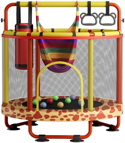 55 Trampoline for Kids with Enclosure  440lbs Capacity Indoor & Outdoor Toddler Trampoline with Adjustable Gymnastics Bar & Toys  for Boys & Girls