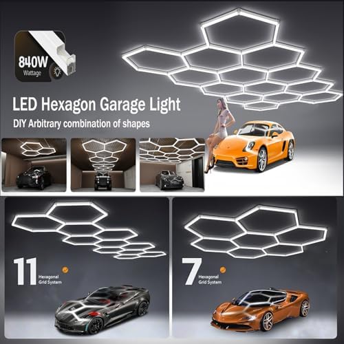 Luces LED Hexagonales de 58 luces, 14 luces hexagonales de panal de abeja, 68800 lúmenes, hexagonales, superbrillantes, para detalles de automóviles, techo, 688 W, luces LED para tienda, para almacén