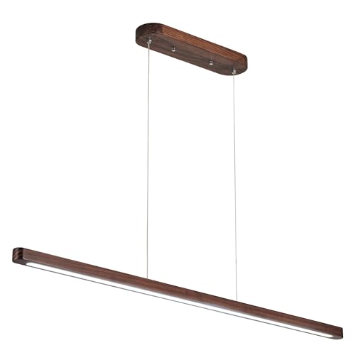 59IN Wood Linear Pendant Light LED Ceiling Pendant Lamp Modern Chandeliers for Dining Room Dimmable Pool Table Island Lights for Kitchen Dining Room Billiard Room Adjustable Height