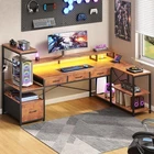 59" L Shaped Gaming Desk with 4 Drawers and LED Lights  Reversible Computer Desk