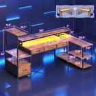 59" L Shaped Gaming Desk with 4 Drawers and LED Lights  Reversible Computer Desk