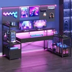 59" L Shaped Gaming Desk with 4 Drawers and LED Lights  Reversible Computer Desk