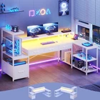 59" L Shaped Gaming Desk with 4 Drawers and LED Lights  Reversible Computer Desk