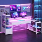 59" L Shaped Gaming Desk with 4 Drawers and LED Lights  Reversible Computer Desk