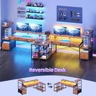 59" L Shaped Gaming Desk with 4 Drawers and LED Lights  Reversible Computer Desk