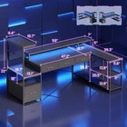 59" L Shaped Gaming Desk with 4 Drawers and LED Lights  Reversible Computer Desk