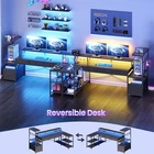 59" L Shaped Gaming Desk with 4 Drawers and LED Lights  Reversible Computer Desk