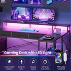 59" L Shaped Gaming Desk with 4 Drawers and LED Lights  Reversible Computer Desk