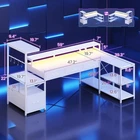 59" L Shaped Gaming Desk with 4 Drawers and LED Lights  Reversible Computer Desk
