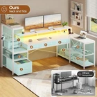 59" L Shaped Gaming Desk with 4 Drawers and LED Lights  Reversible Computer Desk