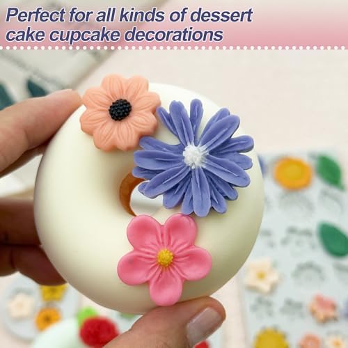 5Pcs Flower Silicone Molds Small Flower Chocolate Mold Daisy Rose Flowers Fondant Molds for Cake Cupcake Decorating Sunflower Leaves Polymer Clay Resin Mold Soap Ice Cube for Baking