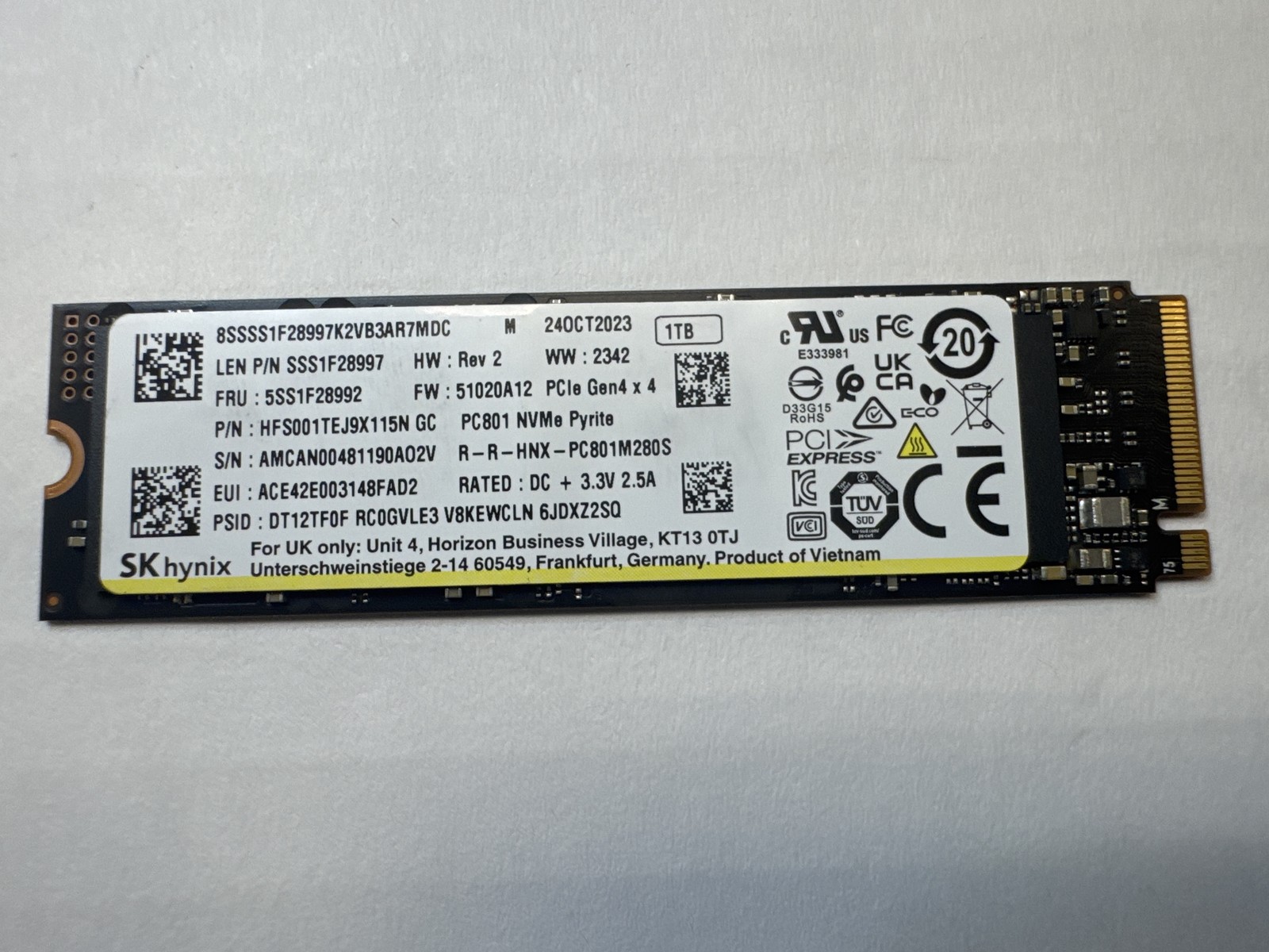5SS1F28992 SSD SKH PC801 1TB 2280 PCIe G4P x4