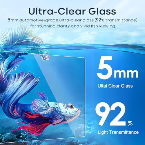 5 Gallon Small Aquarium Set Glass Fish Tank 6 Gallon  Starter Kit with Heater Self Cleaning System Filter Bright Light Rocks Gravel Cleaning Tool  Leak Proof Clear Rimless Betta Plants