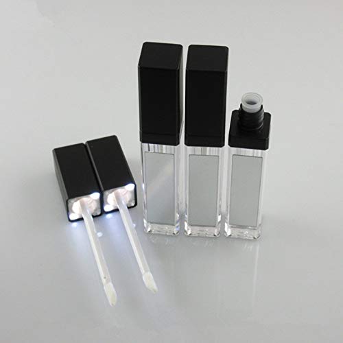 5 Pcs 7 5ml LED Light Lip Glaze Tubes with Mirrors Refillable Lip Gloss Bottles DIY Lip Balm Lipstick Tube Makeup Cosmetic Container for Woman Girl Black 