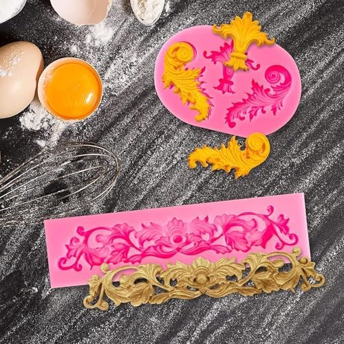 5 Pcs Baroque Silicone Molds Baroque Style Curlicues Scroll Lace Fondant Silicone Mold Scroll silicone Baroque Mold Relief Flower Lace Mould for Wedding Birthday Cake Decoration