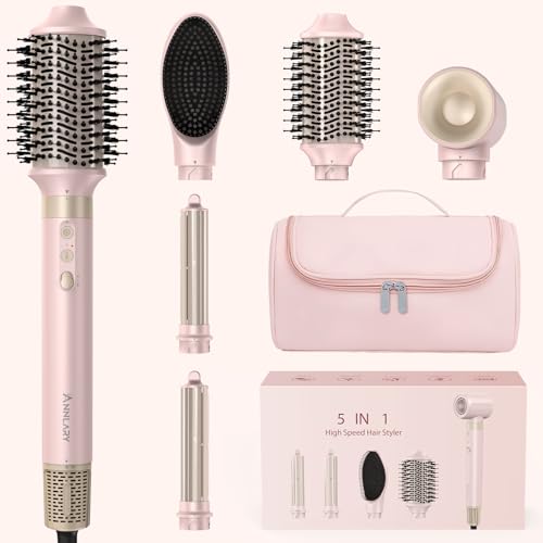5 in 1 Ionic Hot Air Styler  1400W Powerful Hair Dryer Brush  Auto Wrap Curlers  Paddle Brush for Fast Drying  Volumizing with Travel & Storage Bag Compatible with Dyson Airwrap