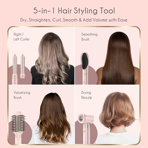 5 in 1 Ionic Hot Air Styler  1400W Powerful Hair Dryer Brush  Auto Wrap Curlers  Paddle Brush for Fast Drying  Volumizing with Travel & Storage Bag Compatible with Dyson Airwrap