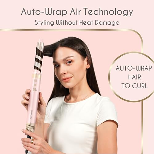 5 in 1 Ionic Hot Air Styler  1400W Powerful Hair Dryer Brush  Auto Wrap Curlers  Paddle Brush for Fast Drying  Volumizing with Travel & Storage Bag Compatible with Dyson Airwrap