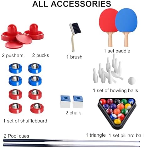 5in1 Multi fuction Games Table Folding Multi Game Combination Table Set with Ping Pong  Pool Billiards  Air Hockey  Bowling  and Shuffleboard for Indoor  Outdoor