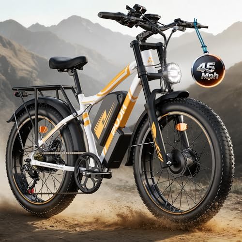6000W Dual Motor Electric Bike for Adults Max 45MPH Up to 100 Miles Range 60V 20Ah Removable Battery with 24/26 Fat Tire Ebike for Men Women Full Suspension E Bike for All Terrain PU2