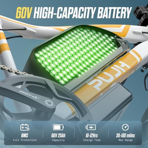 6000W Dual Motor Electric Bike for Adults Max 45MPH Up to 100 Miles Range 60V 20Ah Removable Battery with 24/26 Fat Tire Ebike for Men Women Full Suspension E Bike for All Terrain PU2