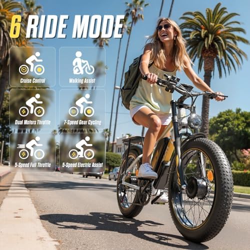 6000W Dual Motor Electric Bike for Adults Max 45MPH Up to 100 Miles Range 60V 20Ah Removable Battery with 24/26 Fat Tire Ebike for Men Women Full Suspension E Bike for All Terrain PU2