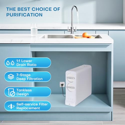 600 GPD Reverse Osmosis System  8 Stage Tankless RO Water Filter System  Under Sink Water Filtration System  Reduces PFAS TDS  Under Sink RO System  1 1 Pure to Drain  FCC Listed