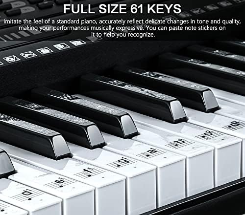 61 Key Portable Electronic Keyboard Piano w/Lighted Full Size Keys  LCD  Headphones  X Stand  Stool  Music Rest  Microphone  Note Stickers  Built In Speakers 3 Teaching Modes