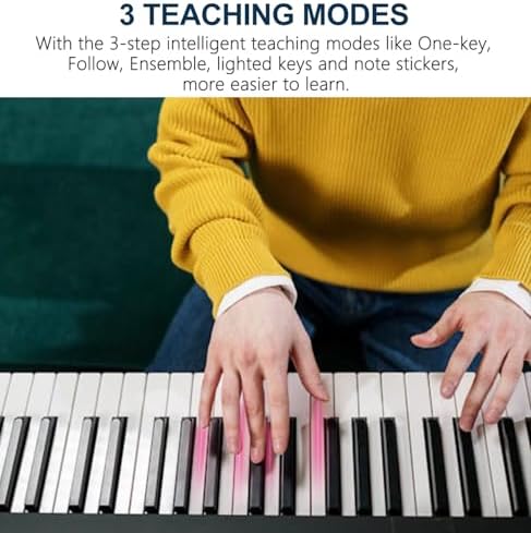 61 Key Portable Electronic Keyboard Piano w/Lighted Full Size Keys  LCD  Headphones  X Stand  Stool  Music Rest  Microphone  Note Stickers  Built In Speakers 3 Teaching Modes