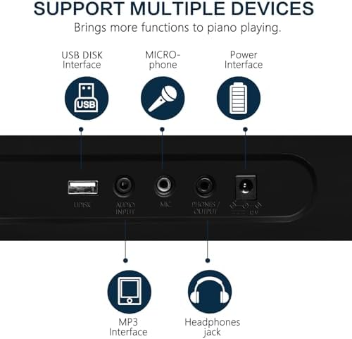 61 Key Portable Electronic Keyboard Piano w/Lighted Full Size Keys  LCD  Headphones  X Stand  Stool  Music Rest  Microphone  Note Stickers  Built In Speakers 3 Teaching Modes