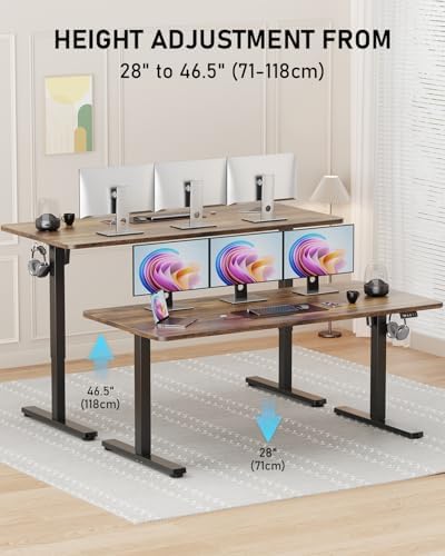 63 Electric Standing Desk Adjustable Height  Sit Stand up Desk for Home Office & Computer Workstation  2 Memory Height Settings  Splice Board  2 Hooks  Black Frame/Rustic Brown Top