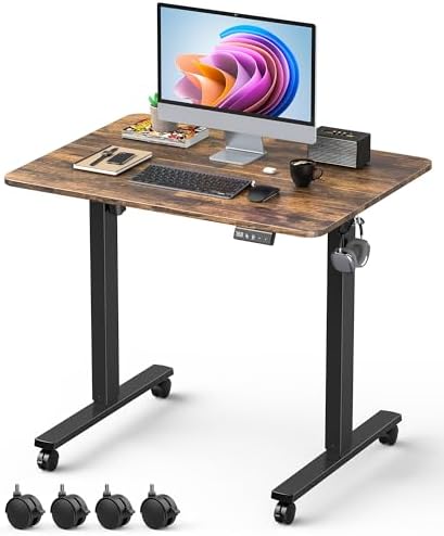 63 Electric Standing Desk Adjustable Height  Sit Stand up Desk for Home Office & Computer Workstation  2 Memory Height Settings  Splice Board  2 Hooks  Black Frame/Rustic Brown Top