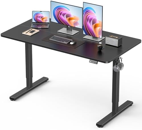 63 Electric Standing Desk Adjustable Height  Sit Stand up Desk for Home Office & Computer Workstation  2 Memory Height Settings  Splice Board  2 Hooks  Black Frame/Rustic Brown Top