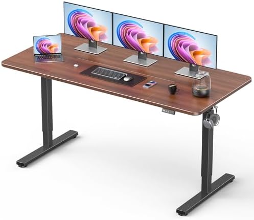 63 Electric Standing Desk Adjustable Height  Sit Stand up Desk for Home Office & Computer Workstation  2 Memory Height Settings  Splice Board  2 Hooks  Black Frame/Rustic Brown Top