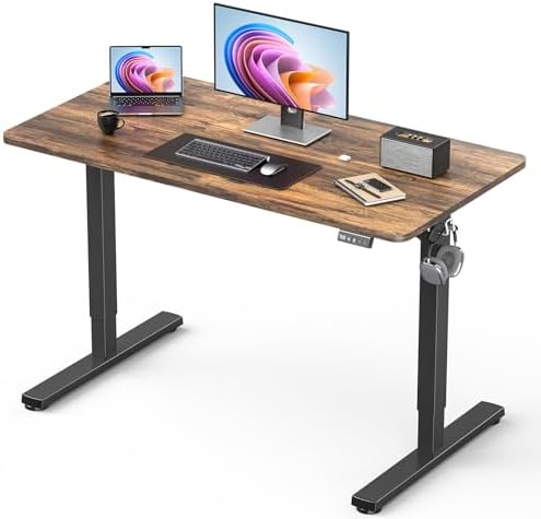 63 Electric Standing Desk Adjustable Height  Sit Stand up Desk for Home Office & Computer Workstation  2 Memory Height Settings  Splice Board  2 Hooks  Black Frame/Rustic Brown Top