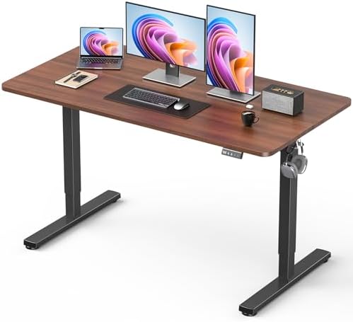 63 Electric Standing Desk Adjustable Height  Sit Stand up Desk for Home Office & Computer Workstation  2 Memory Height Settings  Splice Board  2 Hooks  Black Frame/Rustic Brown Top