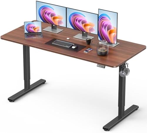 63 Electric Standing Desk Adjustable Height  Sit Stand up Desk for Home Office & Computer Workstation  2 Memory Height Settings  Splice Board  2 Hooks  Black Frame/Rustic Brown Top