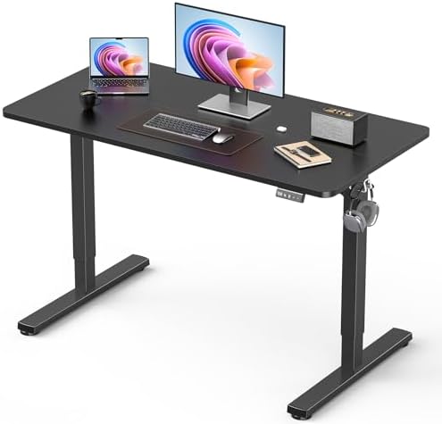 63 Electric Standing Desk Adjustable Height  Sit Stand up Desk for Home Office & Computer Workstation  2 Memory Height Settings  Splice Board  2 Hooks  Black Frame/Rustic Brown Top