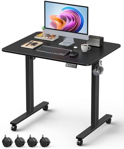 63 Electric Standing Desk Adjustable Height  Sit Stand up Desk for Home Office & Computer Workstation  2 Memory Height Settings  Splice Board  2 Hooks  Black Frame/Rustic Brown Top