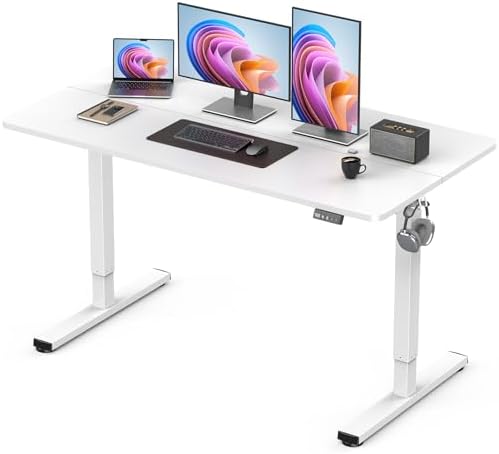 63 Electric Standing Desk Adjustable Height  Sit Stand up Desk for Home Office & Computer Workstation  2 Memory Height Settings  Splice Board  2 Hooks  Black Frame/Rustic Brown Top