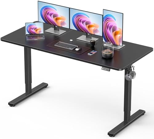 63 Electric Standing Desk Adjustable Height  Sit Stand up Desk for Home Office & Computer Workstation  2 Memory Height Settings  Splice Board  2 Hooks  Black Frame/Rustic Brown Top