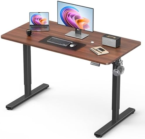 63 Electric Standing Desk Adjustable Height  Sit Stand up Desk for Home Office & Computer Workstation  2 Memory Height Settings  Splice Board  2 Hooks  Black Frame/Rustic Brown Top